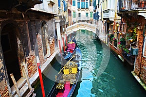 Passing gondolas, in Venice, Italy