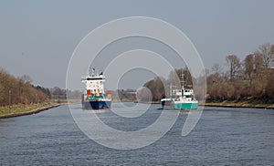 Passing ships on their transit through the kiel canal, germany