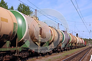 Passing train from railway tanks and empty rails