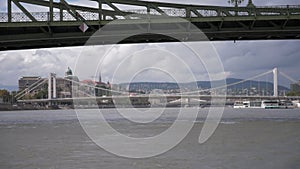 Passing under Liberty bridge on a boat in Budapest, Hungary