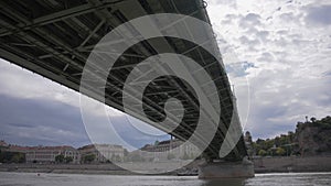 Passing under Liberty bridge on a boat in Budapest, Hungary