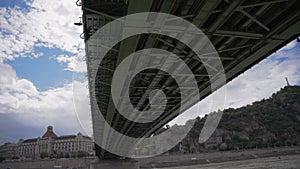 Passing under Liberty bridge on a boat in Budapest, Hungary