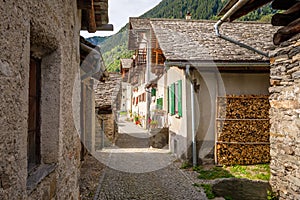 Passing through the village of Soglio GraubÃ¼nden, Switzerland during hiking