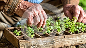 With passion and care, the elderly mans hands work in harmony with nature, creating a sanctuary of blossoms and