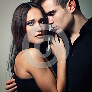 passion couple, beautiful young man and woman closeup
