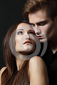 passion couple, beautiful young man and woman closeup