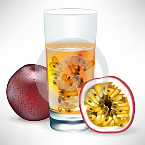 Passion fruit beverage with fruit and slice