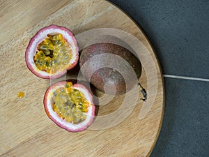 Passion fruit on the cutting board