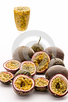 Passion Fruit Flesh In Its Rind And In A Glass