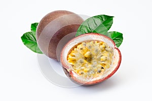 Passion fruit and a half on a white background