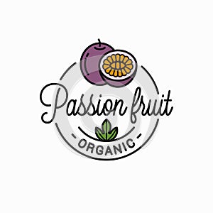 Passion fruit logo. Round linear of passion slice