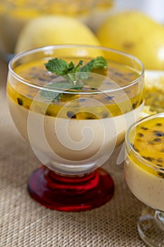 Passion fruit mousse served in bowl photo