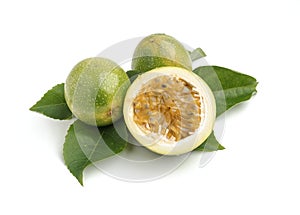 Passion-fruit or Passiflora edulis isolated on white background