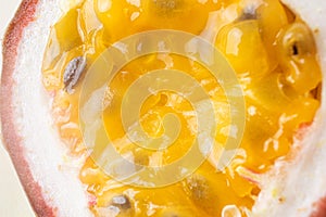 Passion fruit pulp close-up.