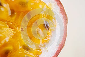 Passion fruit pulp close-up.