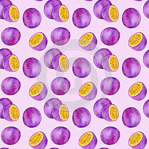 Passion fruit. Seamless watercolor pattern photo