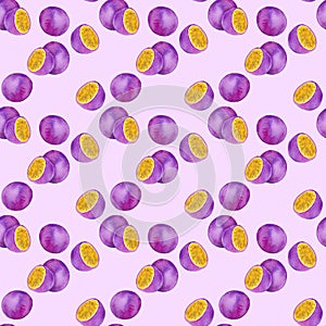 Passion fruit. Seamless watercolor pattern photo