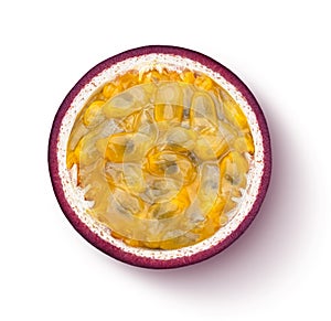 Passion fruit slice isolated on white background, top view