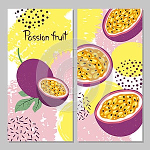 Passion fruit vector illustration. Bright summer print