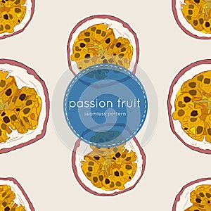 Passion fruit vector illustration, hand draw seamless pattern.