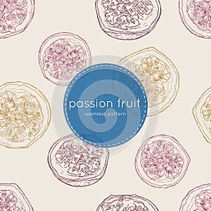 Passion fruit vector illustration, hand draw seamless pattern.
