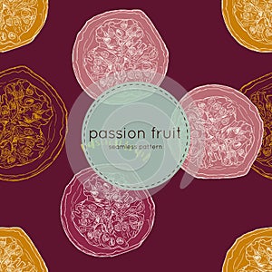 Passion fruit vector illustration, hand draw seamless pattern.