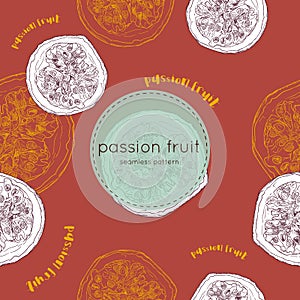 Passion fruit vector illustration, hand draw seamless pattern.