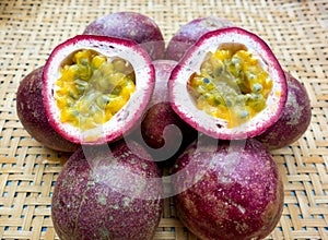 Passion fruit on the wooden