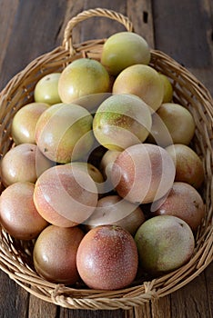 Passion Fruits in the bamboo baskets