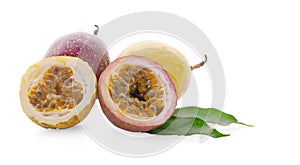 Passion fruits and half isolated on white background