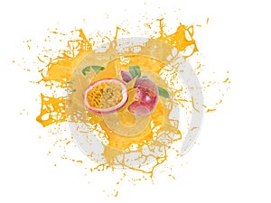 Passion fruits with juice splash