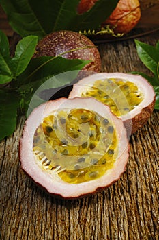 Passion fruits with leaves