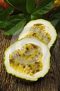 Passion fruits with leaves