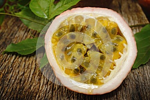 Passion fruits with leaves