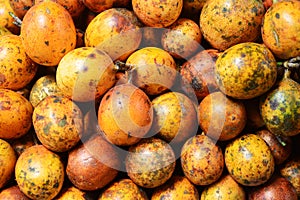 Passion fruits in a local market in Brastagi, Indonesia