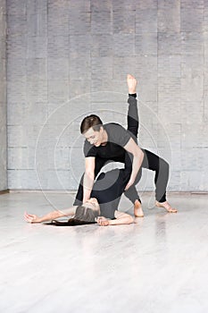 Passionate attractive casual couple dancing.