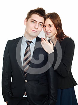 Passionate business couple embracing each other, isolate