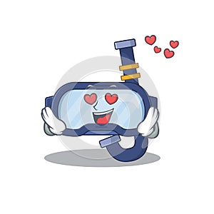 A passionate dive glasses cartoon mascot concept has a falling in love eyes