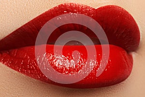 Passionate red lips, macro photography