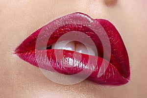 Passionate red lips,macro photography