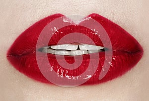 Passionate red lips,macro photography