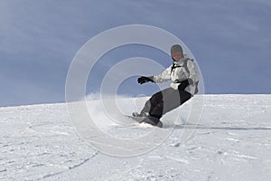Passionate Snowboarding Man Drifting