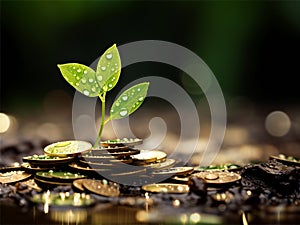 Passive income investment concept, Tree growing on coins, Generative AI
