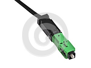 A passive optical network PON fiber optics connector, isolated on white, with copy space