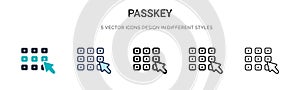 Passkey icon in filled, thin line, outline and stroke style. Vector illustration of two colored and black passkey vector icons