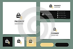 Passkey logo design with editable slogan. Branding book and business card template.
