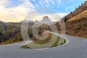 Passo di Giau alpine road in the Dolomites