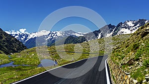 Passo Gavia mountain pass in Lombardy Italy to Val Camonica at summer