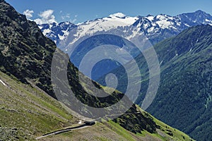 Passo Gavia, mountain pass in Lombardy, Italy, to Val Camonica at summer