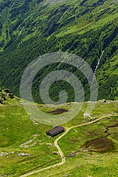 Passo Gavia, mountain pass in Lombardy, Italy, to Val Camonica at summer